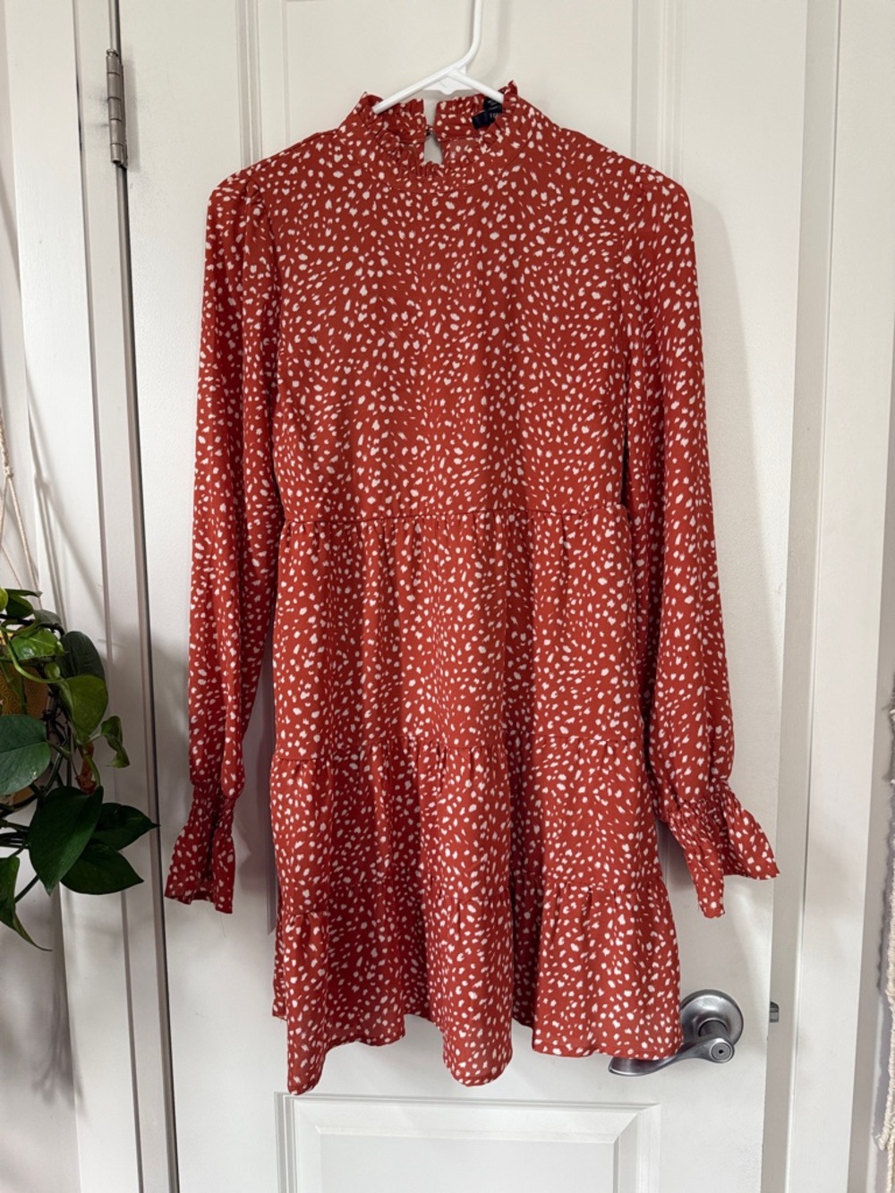 Forever 21 Rust Red Printed Long Sleeve Tiered Dress